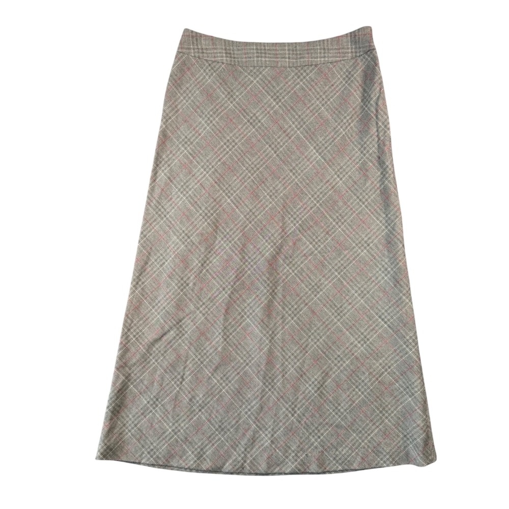 Vintage Plaid‎ A-Line Midi Skirt Gray Red Academia Coquette Cottagecore Size 10
